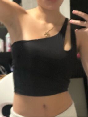 Black Asymmetric One-Shoulder Crop Top Double strapped